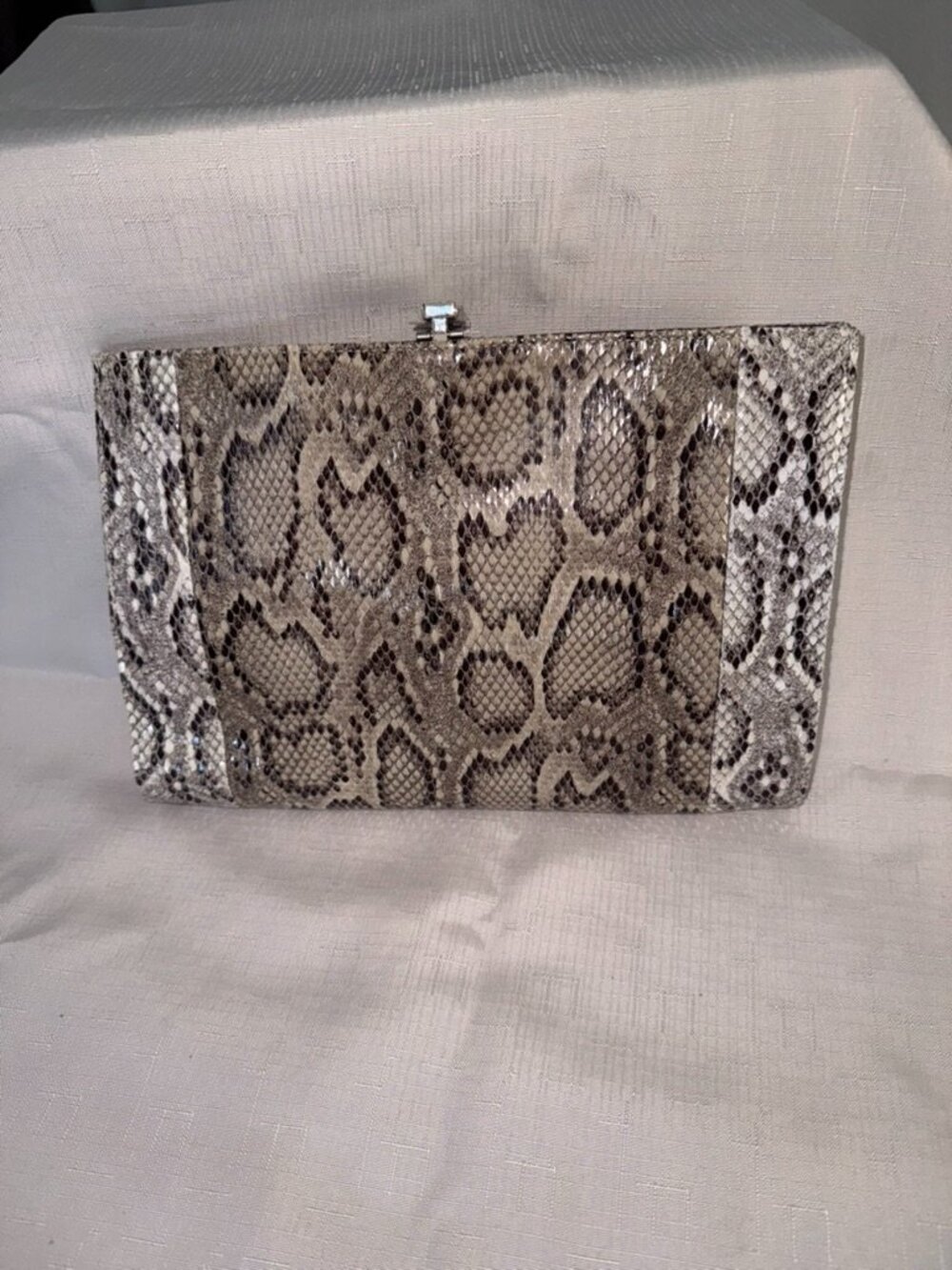 The Limited Snakeskin Print Clutch Evening Bag NWT Silver Clasp